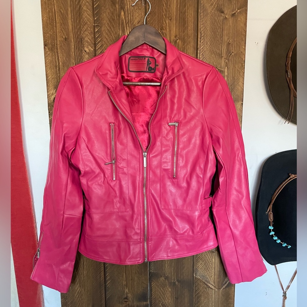 Y2K pink faux leather Moto jacket